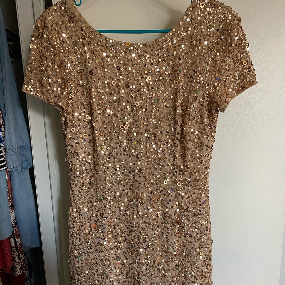Adrianna Papell Gold Sequin Dress